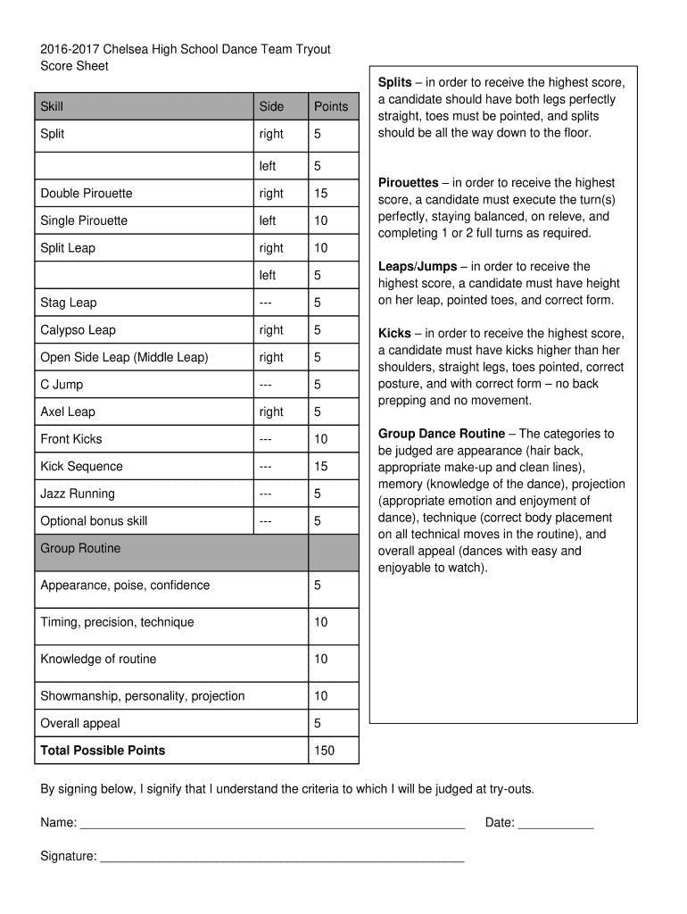  Dance Team Score Sheet B2016b 2016-2024