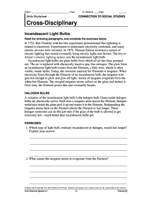 Cross Disciplinary Skills Worksheet Answer Key  Form