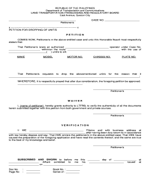 P E T I T I O N Land Transportation Franchising and  Form