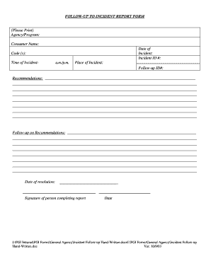 Sample Printable Forms for a Incident Follow Up