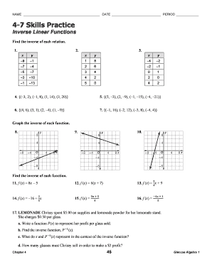 4 7 Skills Practice Inverse Linear Functions Answer Key  Form