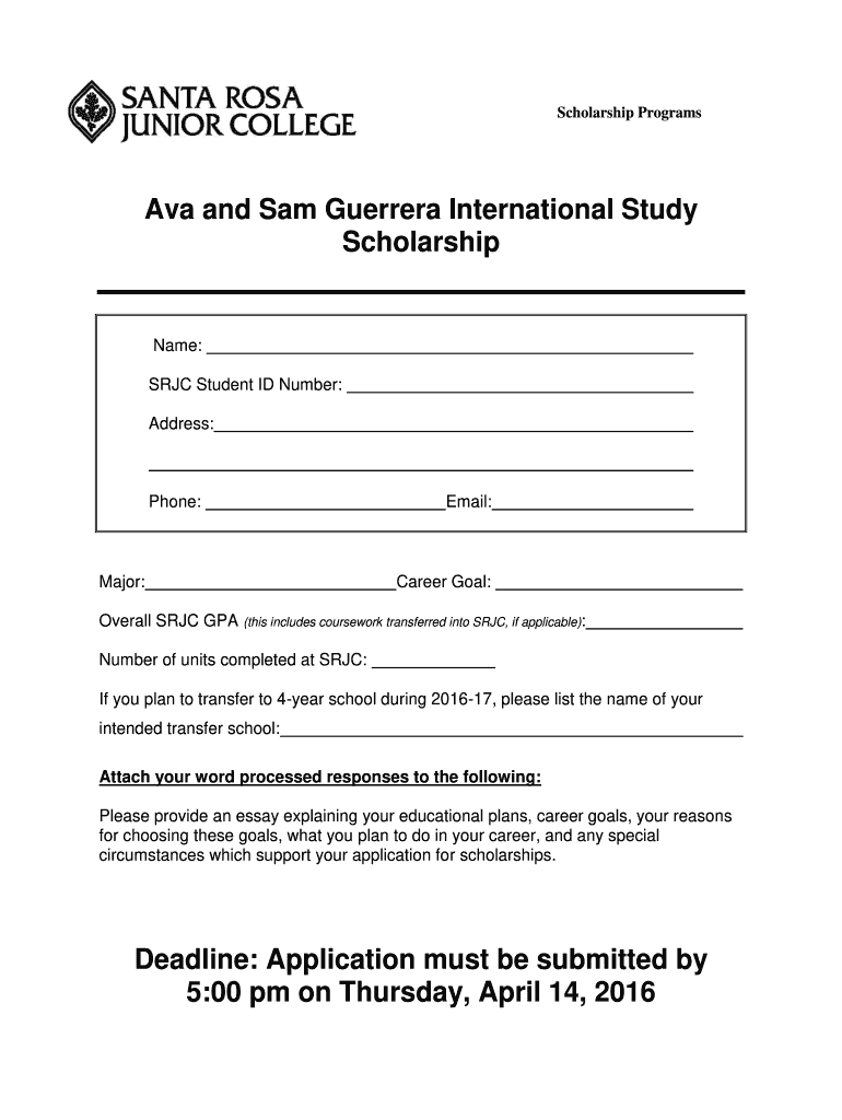 Ava and Sam Guerrera International Study Scholarship Scholarships Santarosa  Form