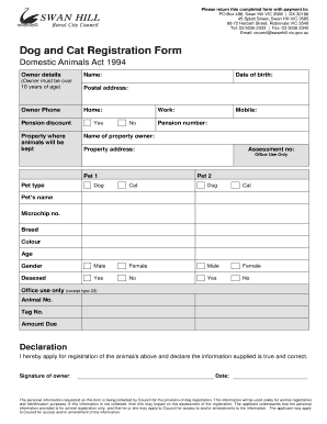 Dog and Cat Registration Form PDF