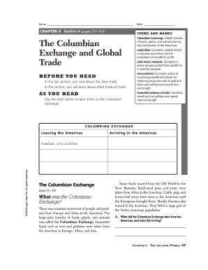 The Columbian Exchange and Global Trade PDF Answer Key  Form