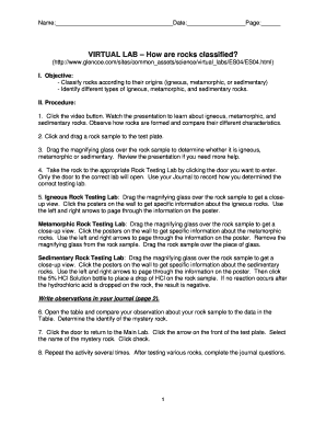 Glencoe Virtual Lab Rock Classification  Form