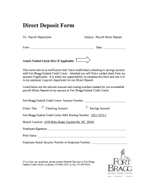 Direct Deposit Form Fort Bragg Federal Credit Union