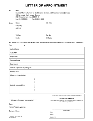 LETTER of APPOINTMENT UCSI University Ucsiuniversity Edu  Form