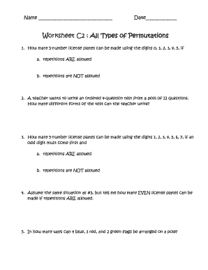 Worksheet C2 All Types of Permutations  Form