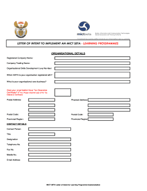 LETTER of INTENT to IMPLEMENT an MICT SETA LEARNING  Form