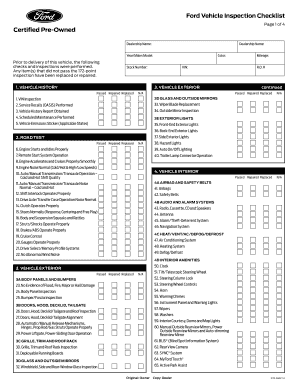 Ford Vehicle Inspection Checklist  Form