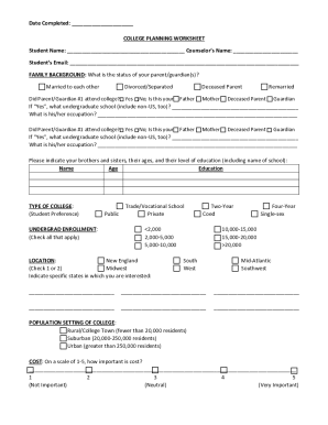 College Planning Worksheets  Form