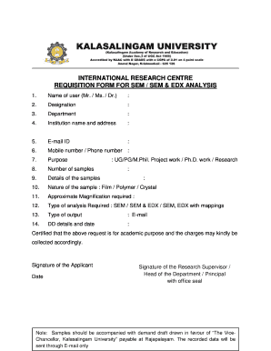 Kalasalingam University Instrumentation Facility  Form