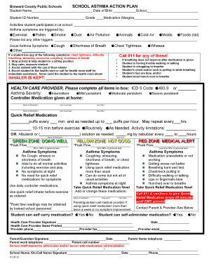 Broward County Public Schools SCHOOL ASTHMA ACTION PLAN  Form