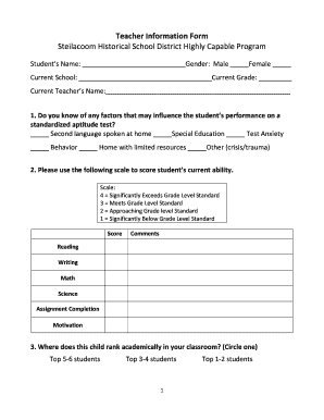 Teachers Information Form