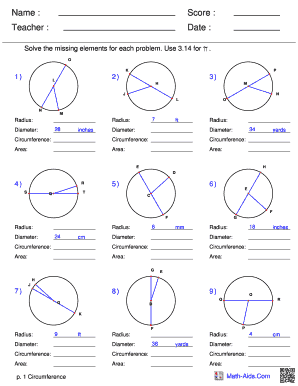 Solve the Missing Elements for Each Problem Use 3 14 for Pi Answer Key  Form