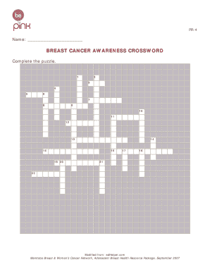 Breast Cancer Awareness Crossword Puzzle  Form