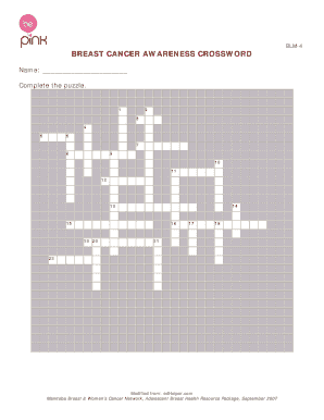 Breast Cancer Awareness Crossword Puzzle  Form