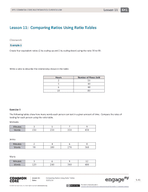 Comparing Ratios Using Ratio Tables  Form