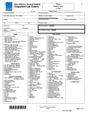 Ejgh Outpatient Lab Order Form