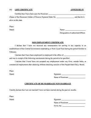 Life Certificate Annexure Iv  Form