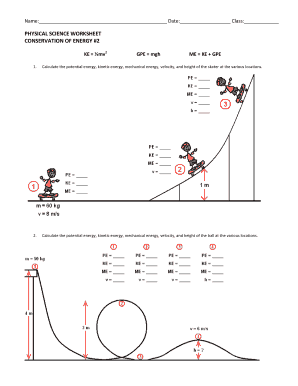 Physical Science Worksheet Conservation of Energy 2  Form