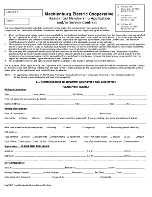 Mecklenburg Electric Cooperative Residential Membership Meckelec  Form