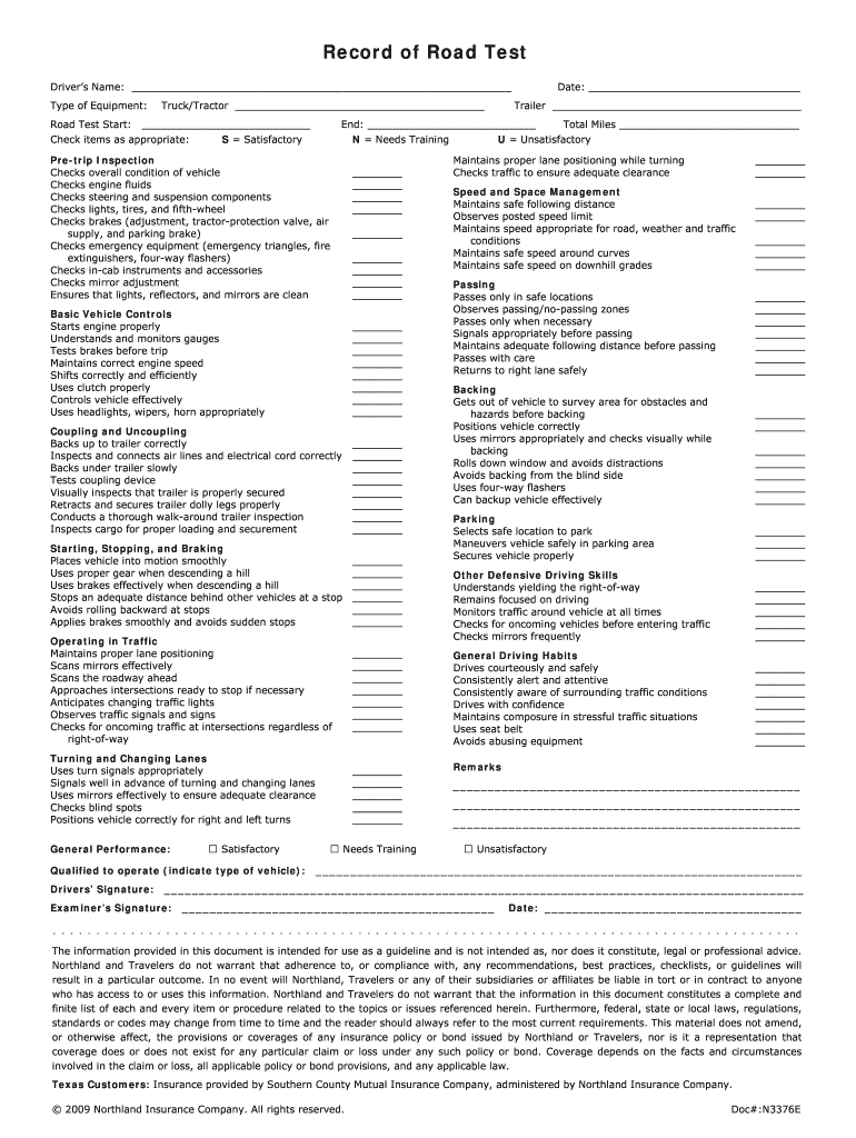 Record of Road Test  Travelershttpinternapcdnnet  Form