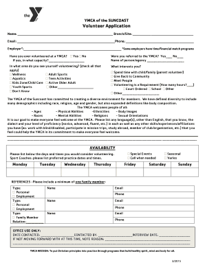 YMCA of the SUNCOAST Volunteer Application Ymcasuncoast  Form