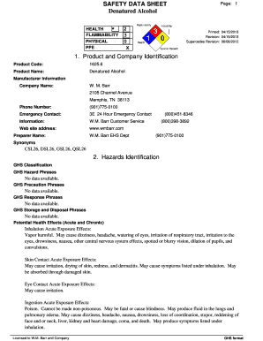 SAFETY DATA SHEET 1 Denatured Alcohol WM Barr  Form