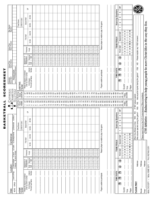 Basketball Score Sheet Providing Help Creating Hope  Form