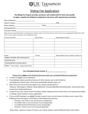 Sliding Fee Application Thompson Health  Form