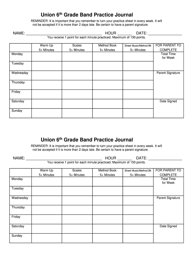 Band Practice Journal  Form