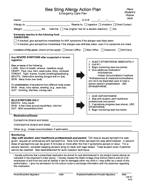 Food Allergy Action Plan  Form