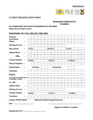 PATIENT REGISTRATION FORM Nawaloka Hospital