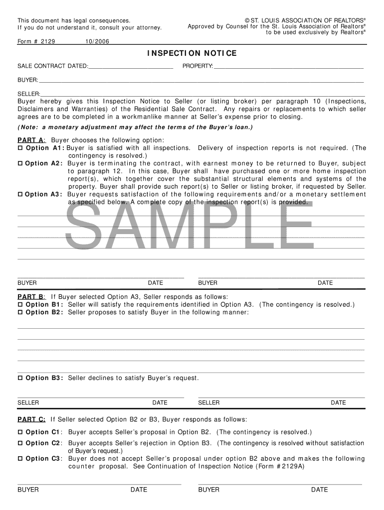 Fillable Online 2129a Continuation of Inspection  Form