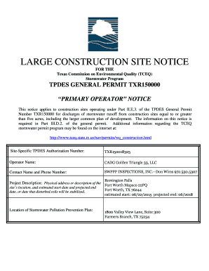 Tceq Large Construction Site Notice  Form