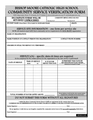 Bishop Moore Community Service Form