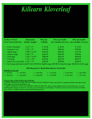 Killearn Kloverleaf AD RESERVATION FORM to PLACE an AD FAX This Completed Form to KHA at 850 6680530 EMAIL Printready Ad or Ad I