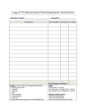 Log of Professional Development Activities Talent Schools Phoenix K12 or  Form