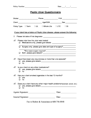 Peptic Ulcer Questionnaire  Form