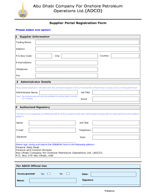 Adco Supplier Portal  Form