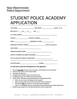 Police Academy Application  Form