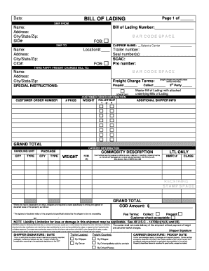 Basic Bill of Lading Template  Form