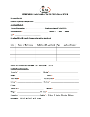 Application for Grant of Double Bedroom House Receipt Check  Form