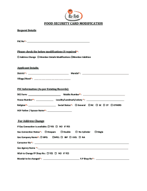 Food Security Card Modifications Application Form