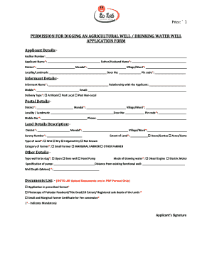 Permission for Digging a Agricultural Well Drinking Water Well Application Form