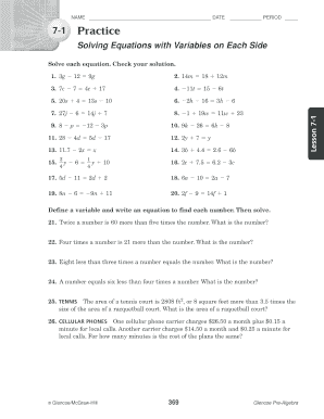 Glencoe Pre Algebra Workbook Answer Key PDF  Form