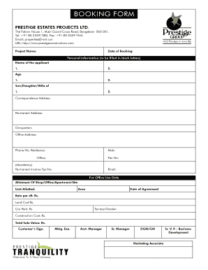 BOOKING FORM Prestige Group