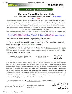 Laylatul Qadr Dua PDF  Form