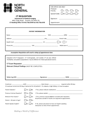 North York General Hospital Ct Scan Requisition  Form